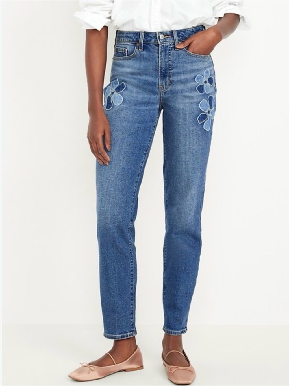 🆕 Old Navy High-Waisted OG Straight Floral Applique Ankle Jeans Women’s Size 6